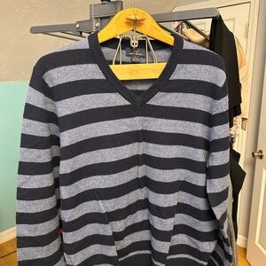 Brooks Brothers Navy and Gray Striped V-Neck Sweater